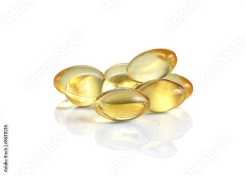 Omega-3 fish oil softgel capsules isolated.