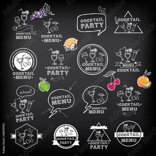 Cocktail party menu, vector illustration.
