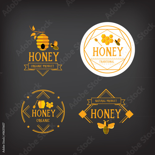 Honey label design. Bee badge.