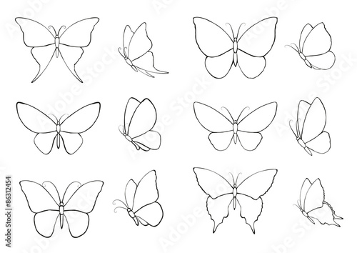 Set of black silhouettes butterflies