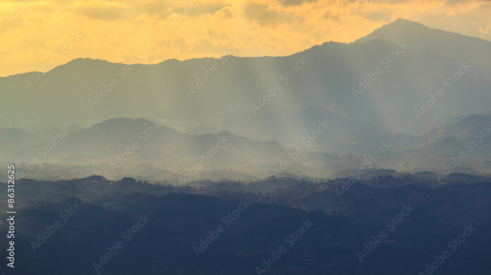 Scenic view of the winter mountains in sunset time. Scenic view of the winter mountains in sunset time.