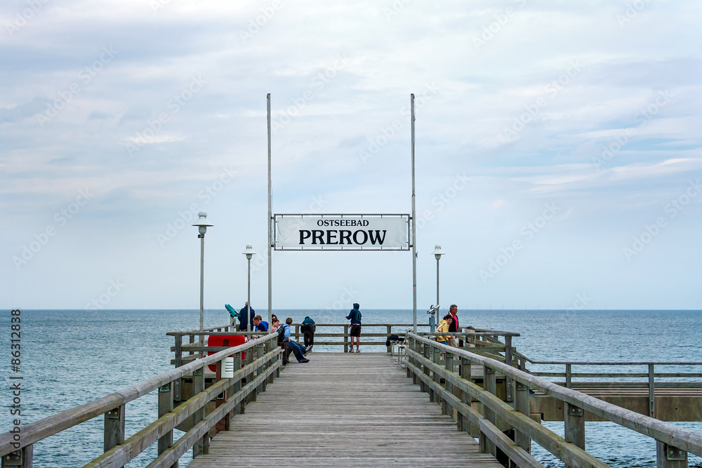 Prerow pier with sign