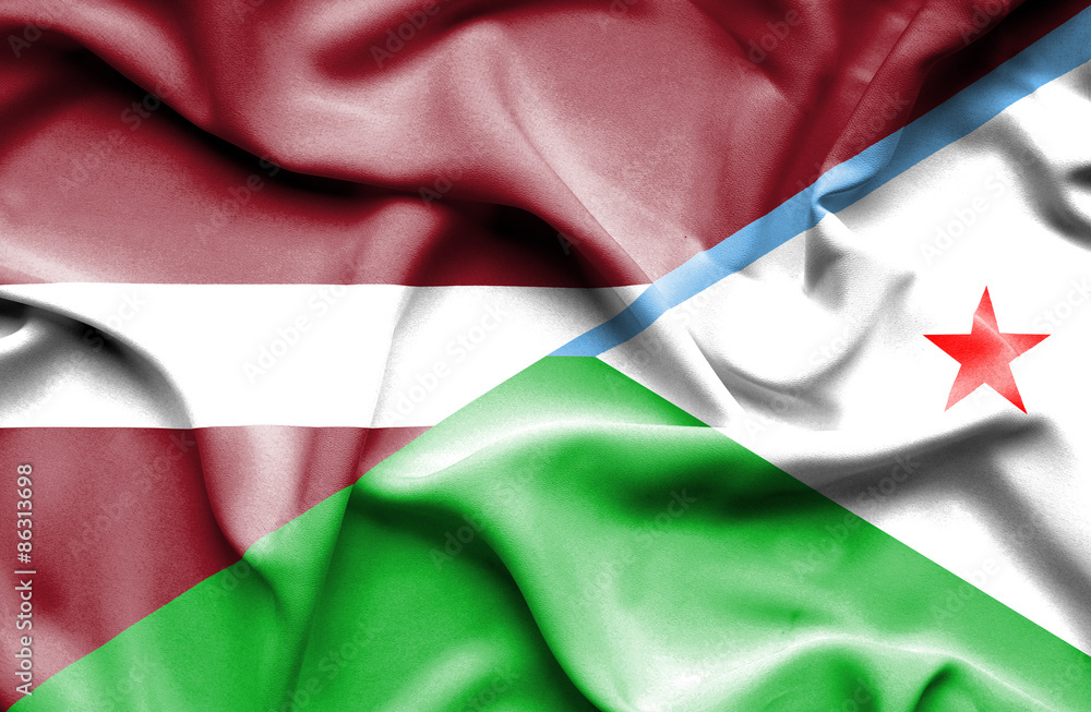 Waving flag of Dijbouti and Latvia Waving flag of Dijbouti and Latvia