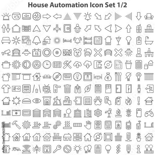 Schwarze Hausautomatisierungssymbole in Liniendarstellung Teil 1