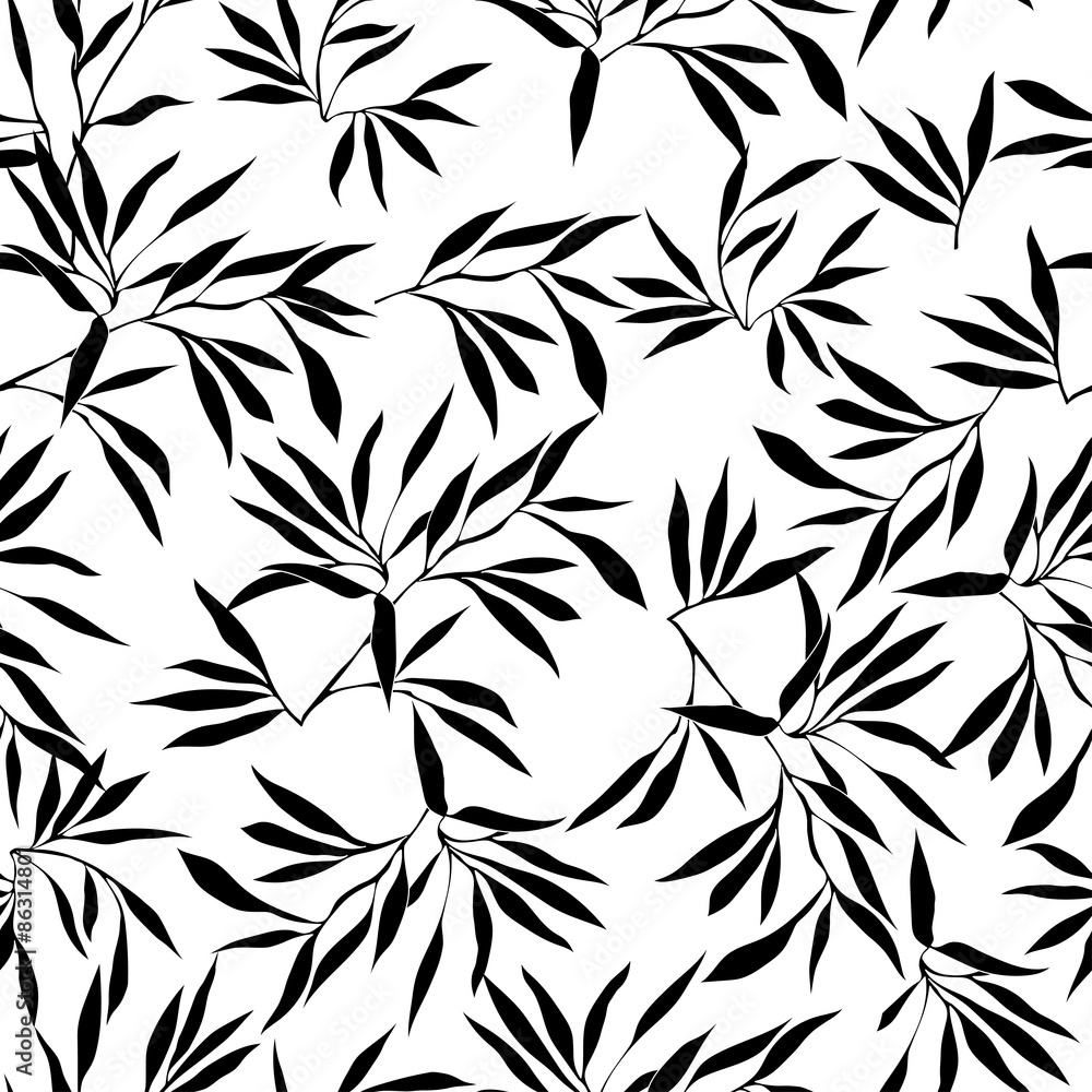 Bamboo leaf background. Floral seamless texture with leaves.