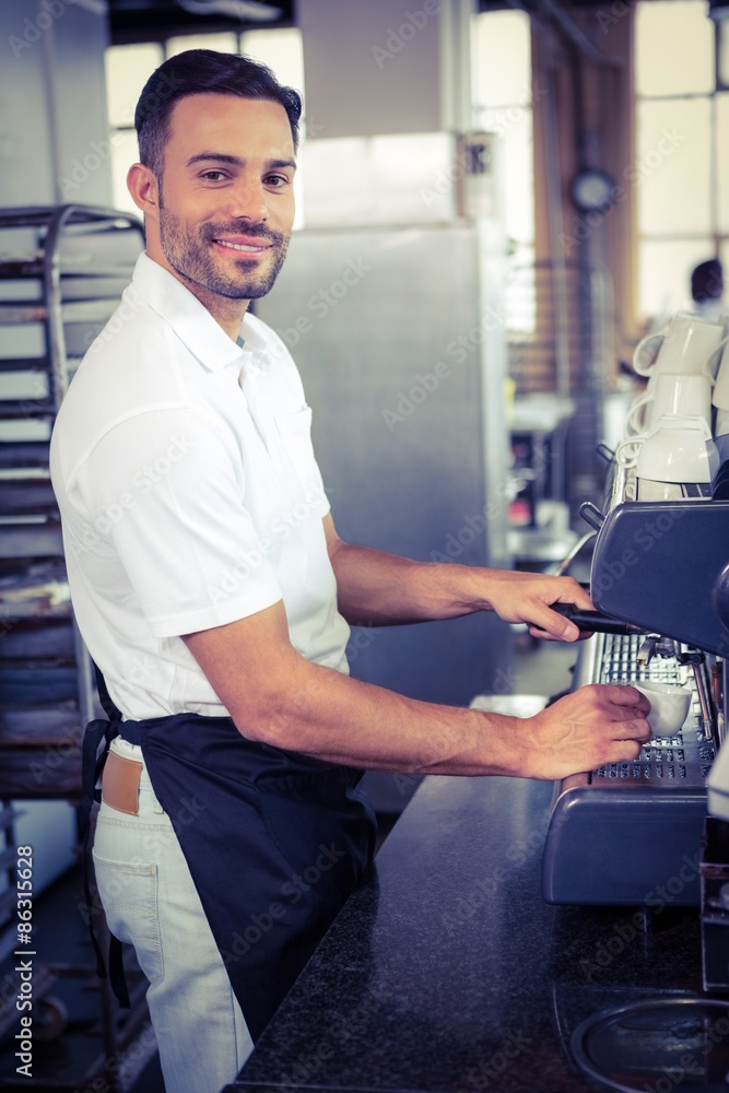 happy worker making coffee happy worker making coffee