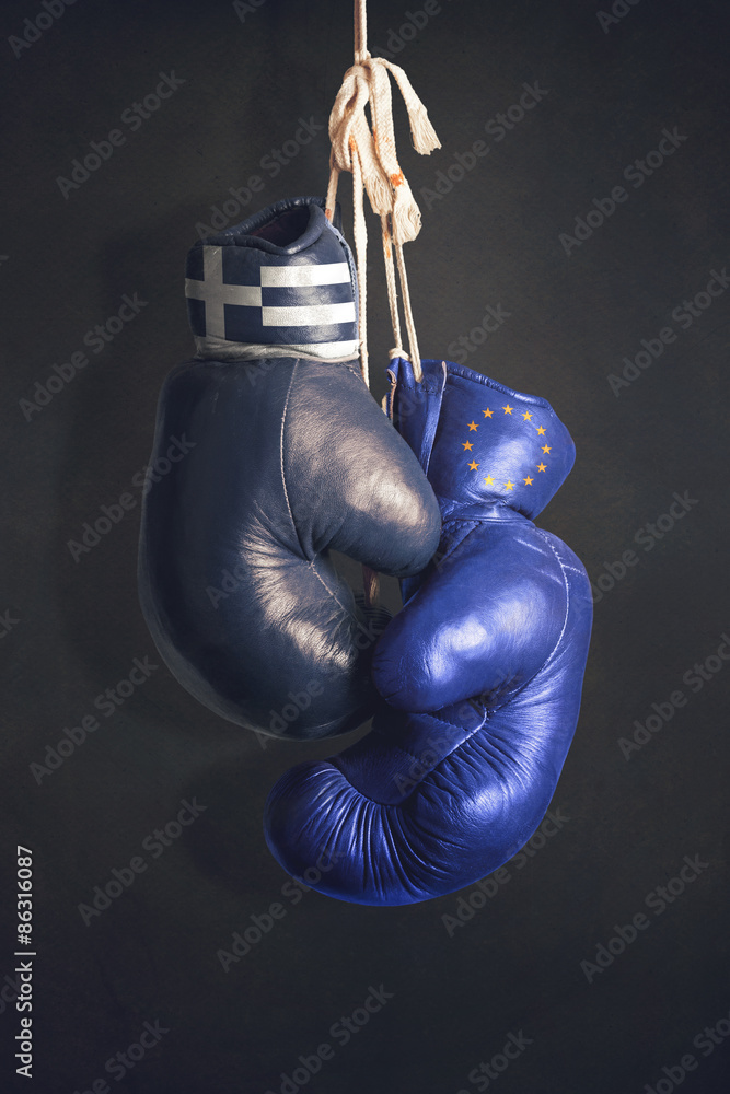 Boxing gloves as a symbol of Greece vs. the EU Stock Photo Adobe Stock