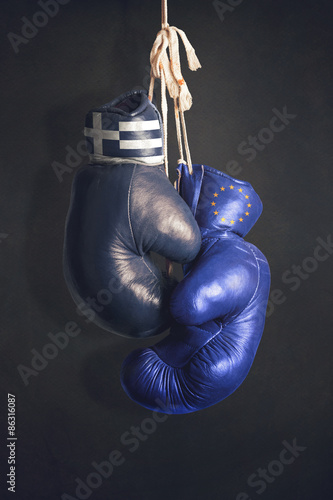 Boxing gloves as a symbol of Greece vs. the EU photo