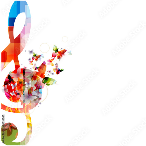 Colorful music background with butterflies