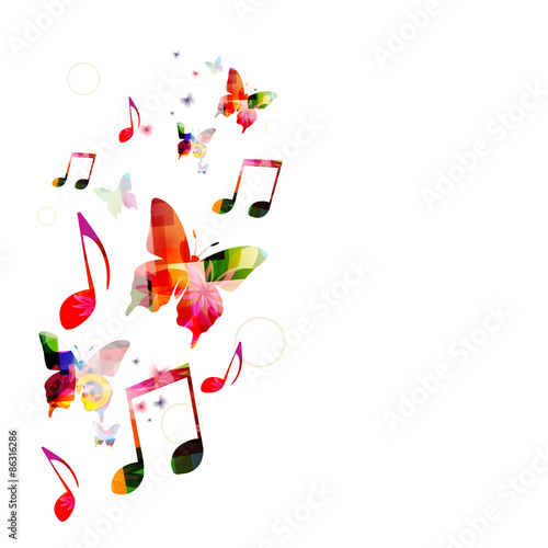 Colorful music background with butterflies