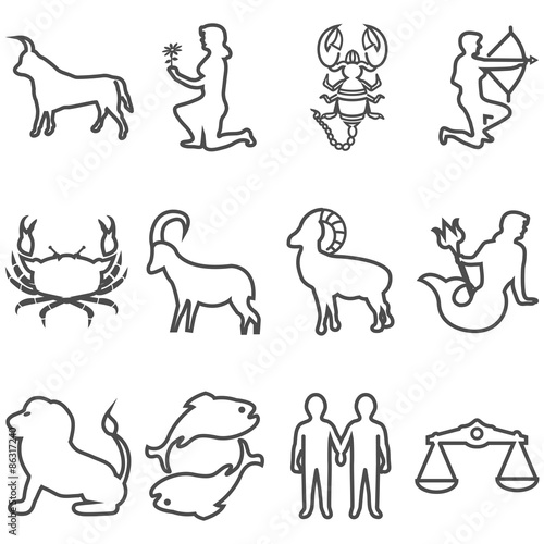 Schwarze Horoskop Symbole in Liniendarstellung