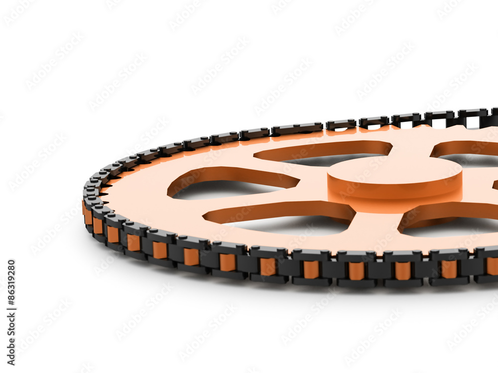 Orange gears with chain concept