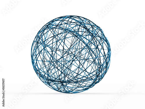 Blue abstract sphere with lines rendered