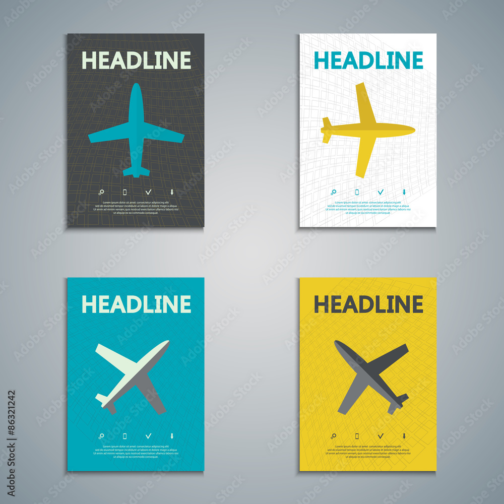 Set of vector brochures with airplane symbol. 