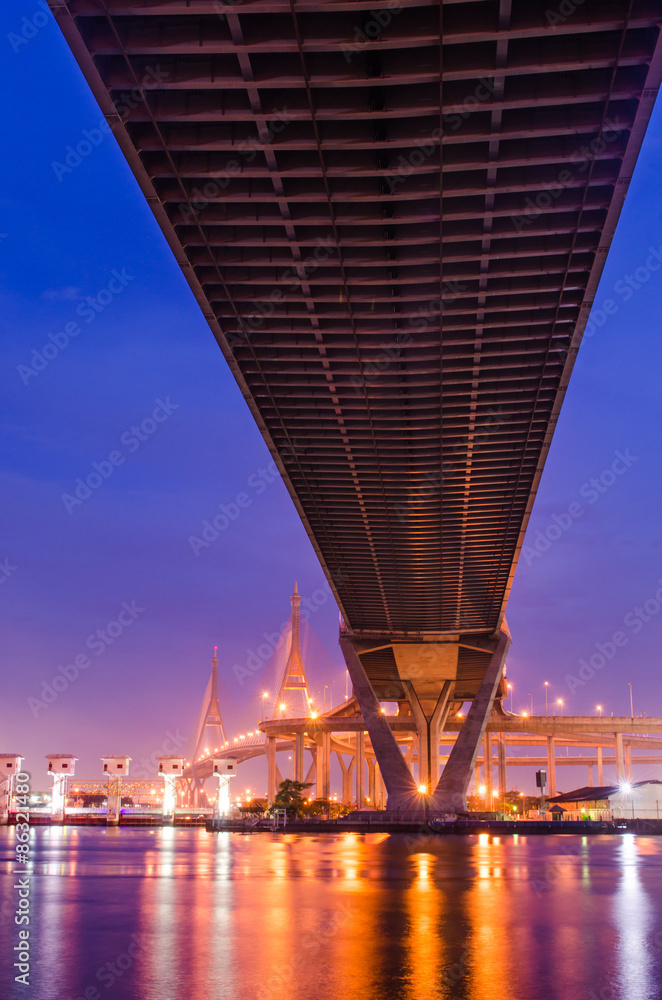Bhumibol Bridge. The Bridge across Chao Phraya River in Bangkok, Thailand.