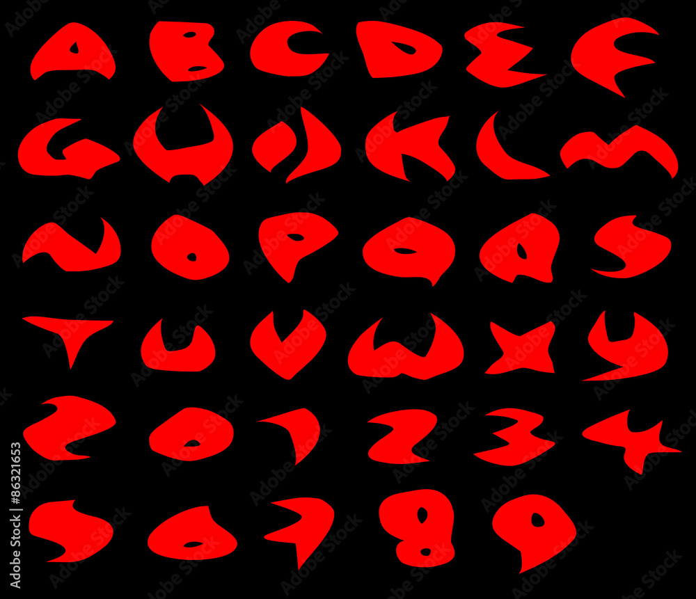 creepy red alphabet sharp vector fonts over black Stock Vector | Adobe ...