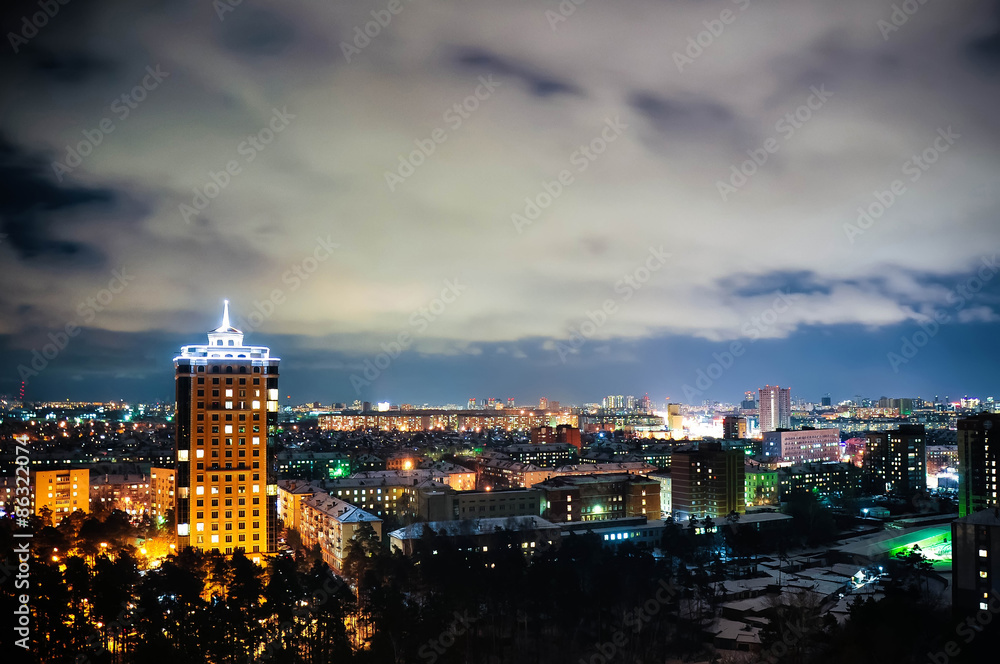 City at night, panoramic scene