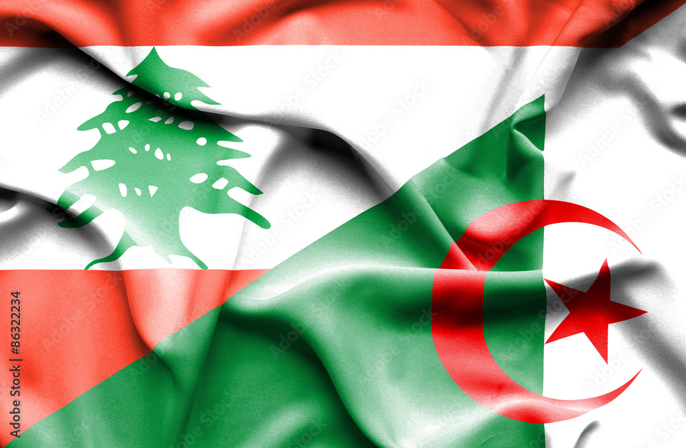 Waving flag of Algeria and Lebanon