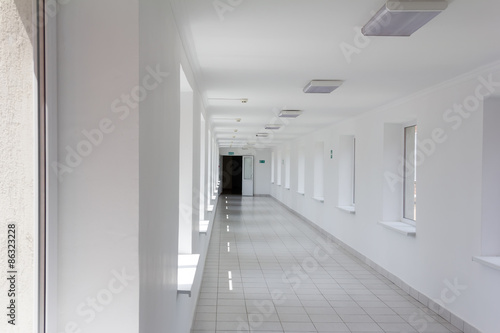 corridor  long white corridor in the medical polyclinic