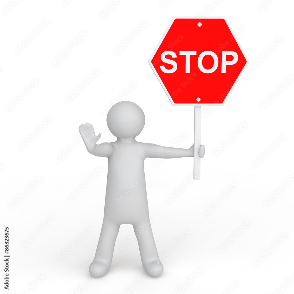 3d man with stop sign 3d man with stop sign