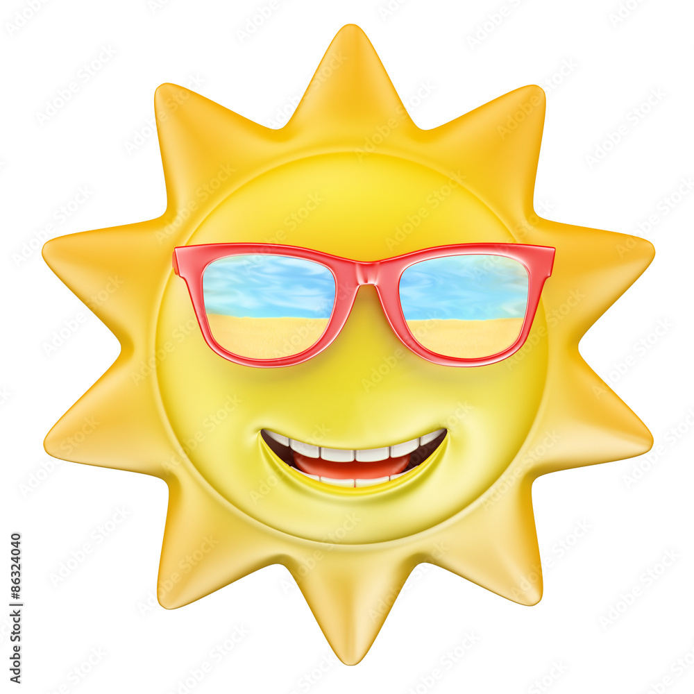 3D Summer sun smiling with glasses 3D Summer sun smiling with glasses