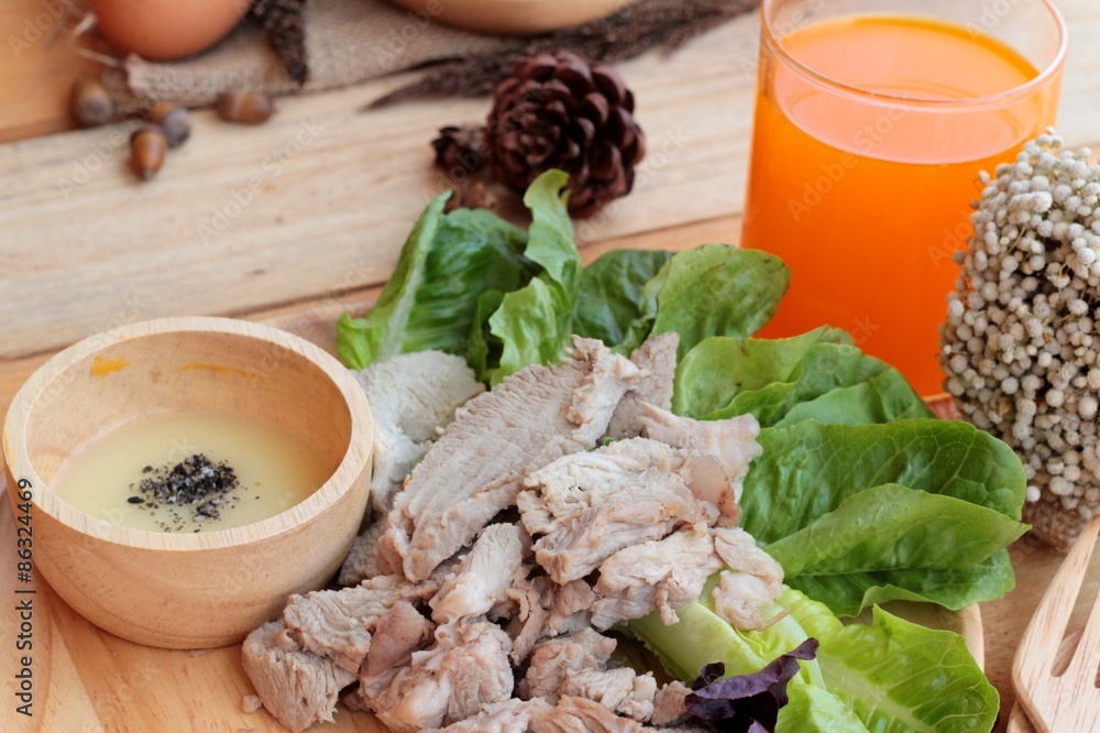 Sliced pork tenderloin with vegetables salad Sliced pork tenderloin with vegetables salad