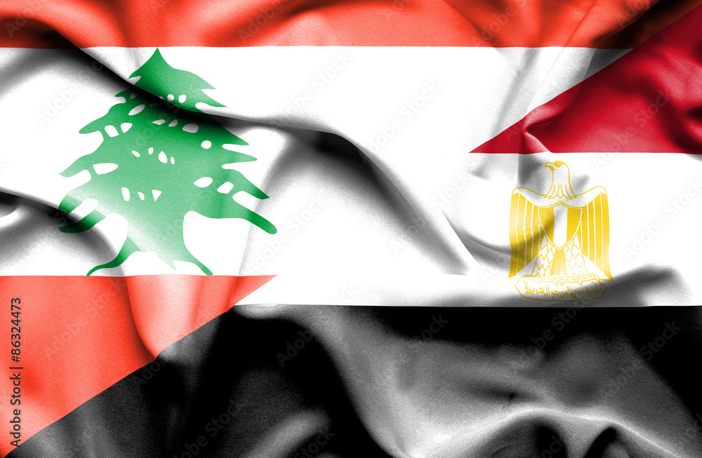 Naklejka premium Waving flag of Egypt and Lebanon