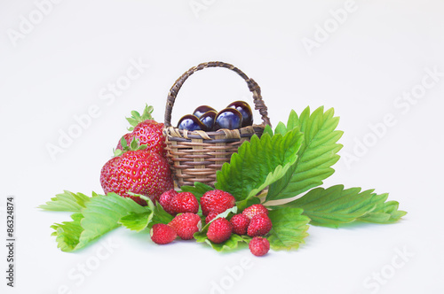 Strawberries, cherries and wild strawberries