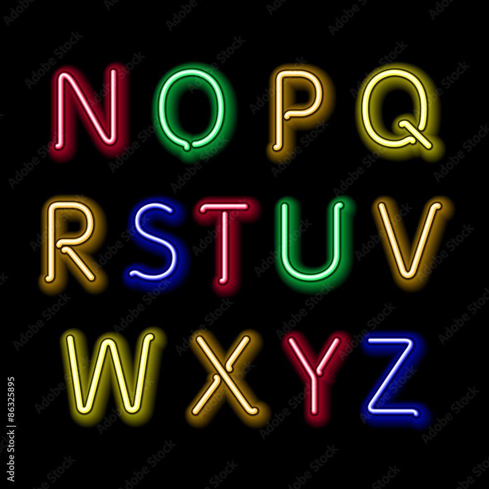 Neon glow alphabet. Vector design party retro 3d art neon font, Neon glow alphabet. Vector design party retro 3d art neon font,