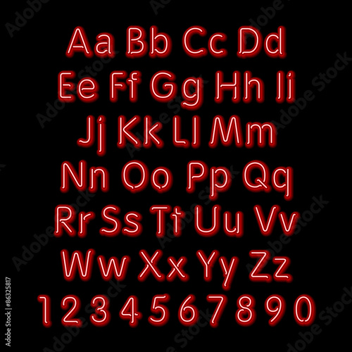 Neon glow alphabet. Vector. design  party  retro  3d  art  font 