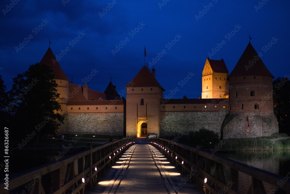 Bridge to Trakai castle on Galve lake, Lithuania