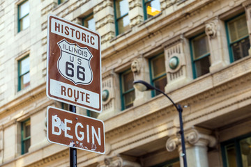 Aluminium schilderij Route 66 Route 66 bord in Chicago  © f11photo