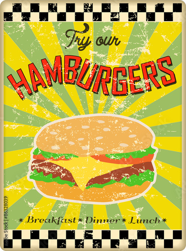 retro hamburger or diner sign, worn and weathered, vector eps