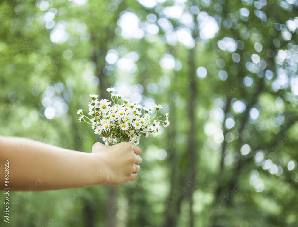 Hands holding a bunch with flowers. Hands holding a bunch with flowers.