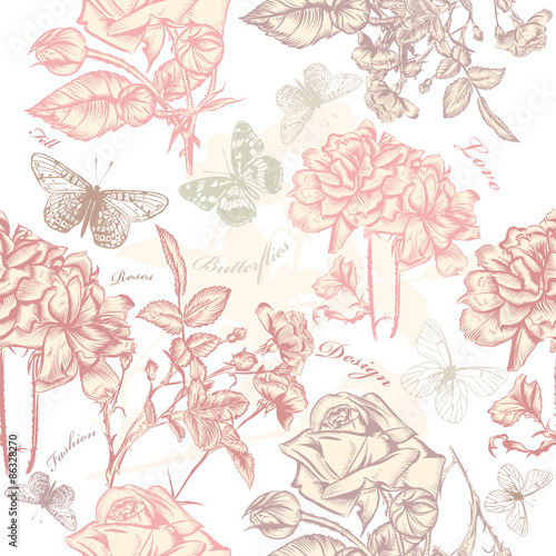Vector seamless wallpaper pattern with roses