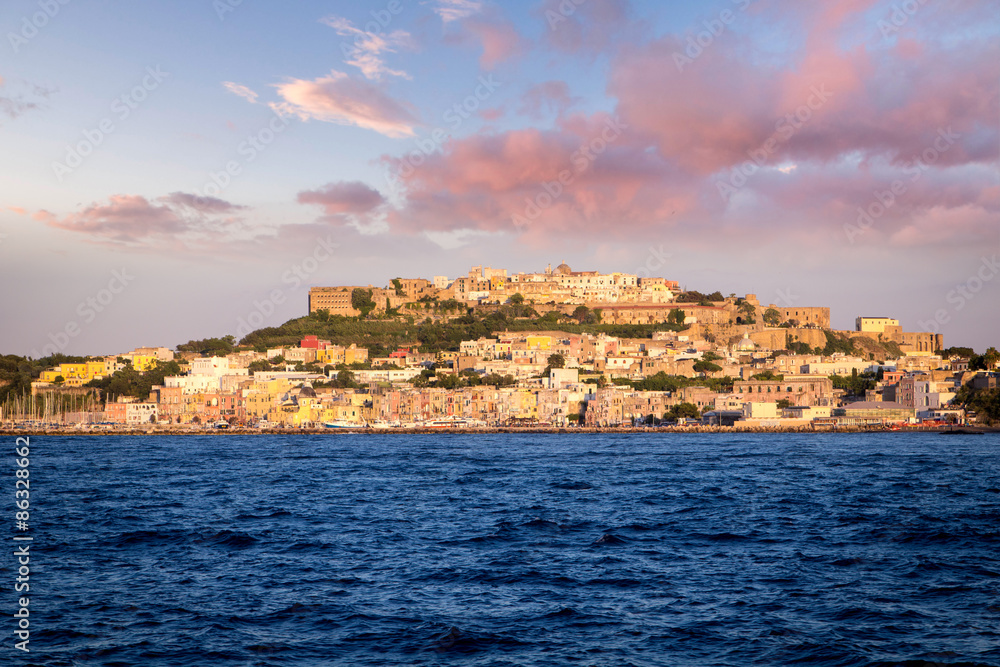 ITALY, Campania, Procica island, view of the port from a boat