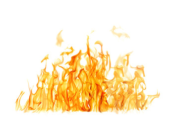 dark and bright orange fire on white background