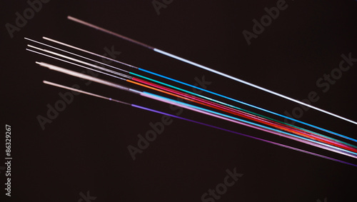 Принти на полотні Vivid color coded Optic Fibers with the ends stripped from color in front of a d