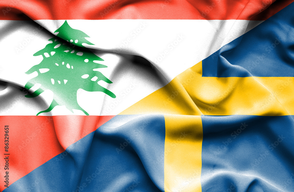 Waving flag of Sweden and Lebanon Waving flag of Sweden and Lebanon