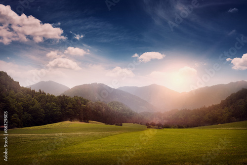 landscape with meadow and hills