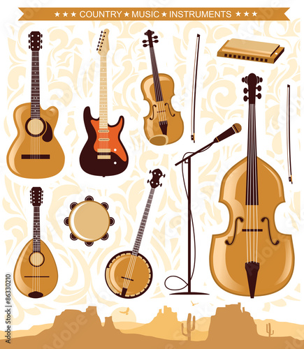 Vector country music instruments for design