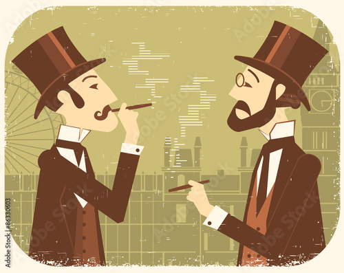 Gentlemen in bowler hats.Vintage London background