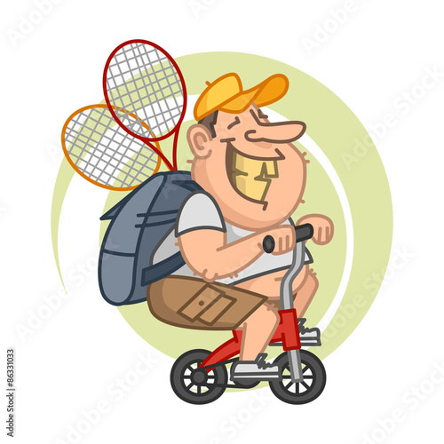 Man riding on small bicycle and smiling