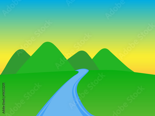 Mountains with small river with sun