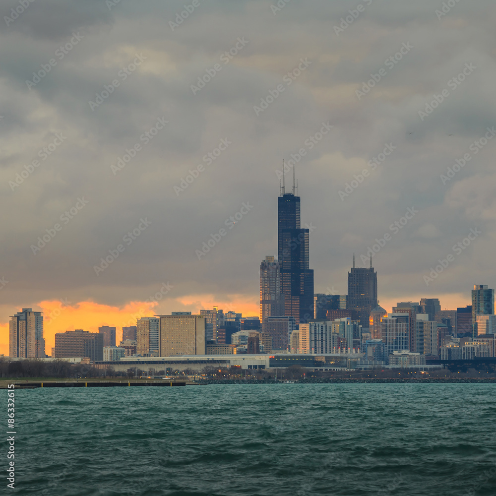 Obraz premium Chicago Skyline o zmierzchu