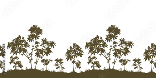 Seamless, Castor Plants and Grass Silhouette