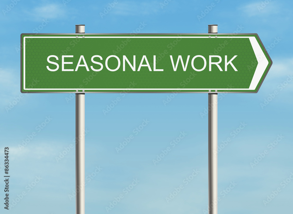 Seasonal work. Road sign on the sky background. Seasonal work. Road sign on the sky background.