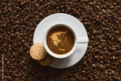 Still life - coffee with map of Greece