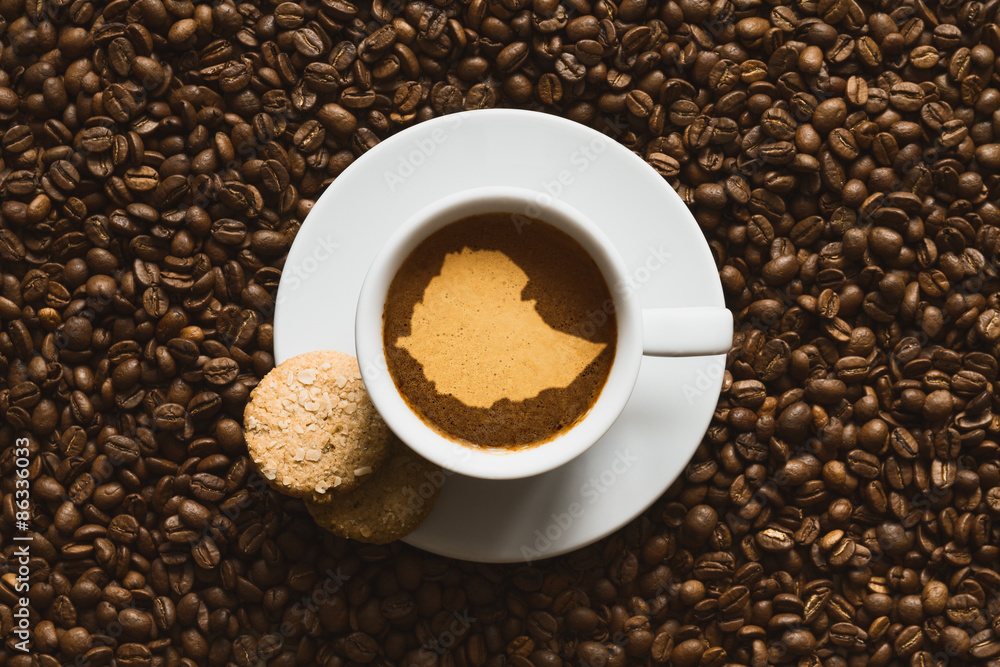 Still life - coffee with map of Ethiopia