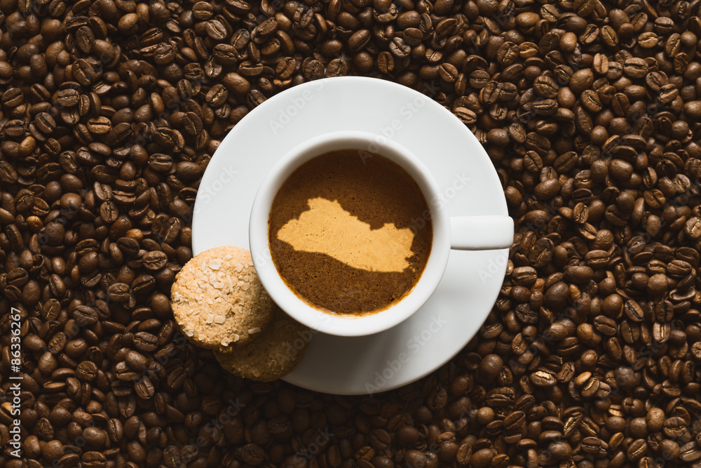 Still life - coffee with map of El Salvador